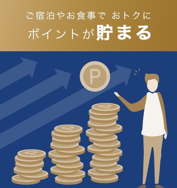 ホテルのご利用料金100円（税抜）につき5ポイントの JRホテルメンバーズポイントが貯まります。（一部を除く）